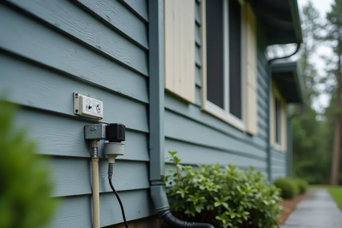 Mini-split line set cover and weather-sealed wall cap on cedar siding of a Bremerton, WA home