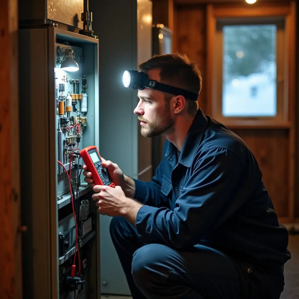 Technician testing a furnace control board during a no-heat call in Bremerton, WA