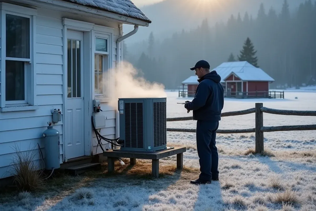 Heat pump paired with propane backup at an older farmhouse on the frosty Chimacum valley floor