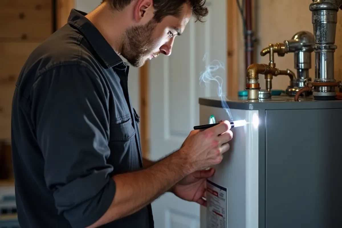 Technician performing a draft test on a gas water heater vent during water heater service in Bremerton, WA
